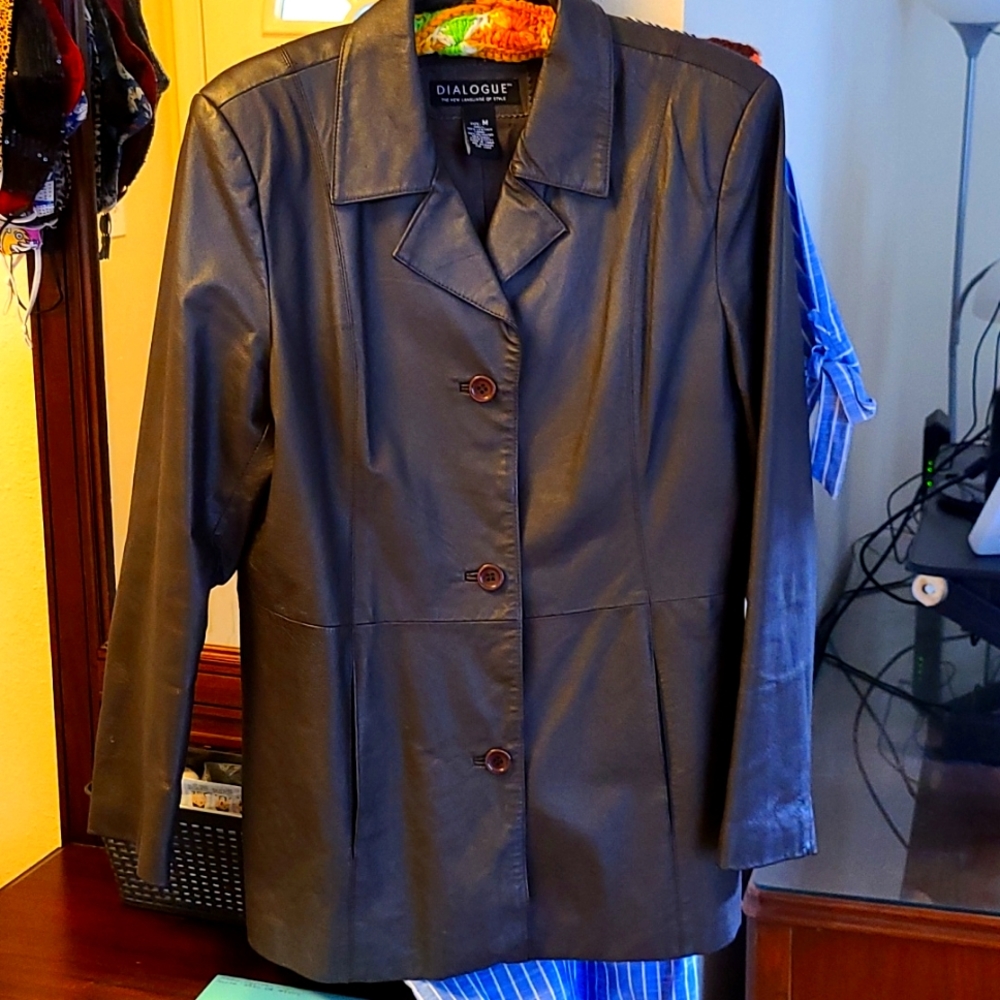 Ladies dark brown leather jacket blazer